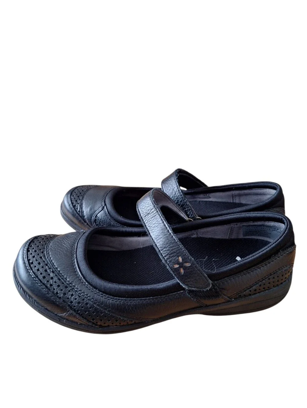 Abeo Ethel Smart System Black Leather Mary Jane Flats Shoes Velcro Strap 9.5